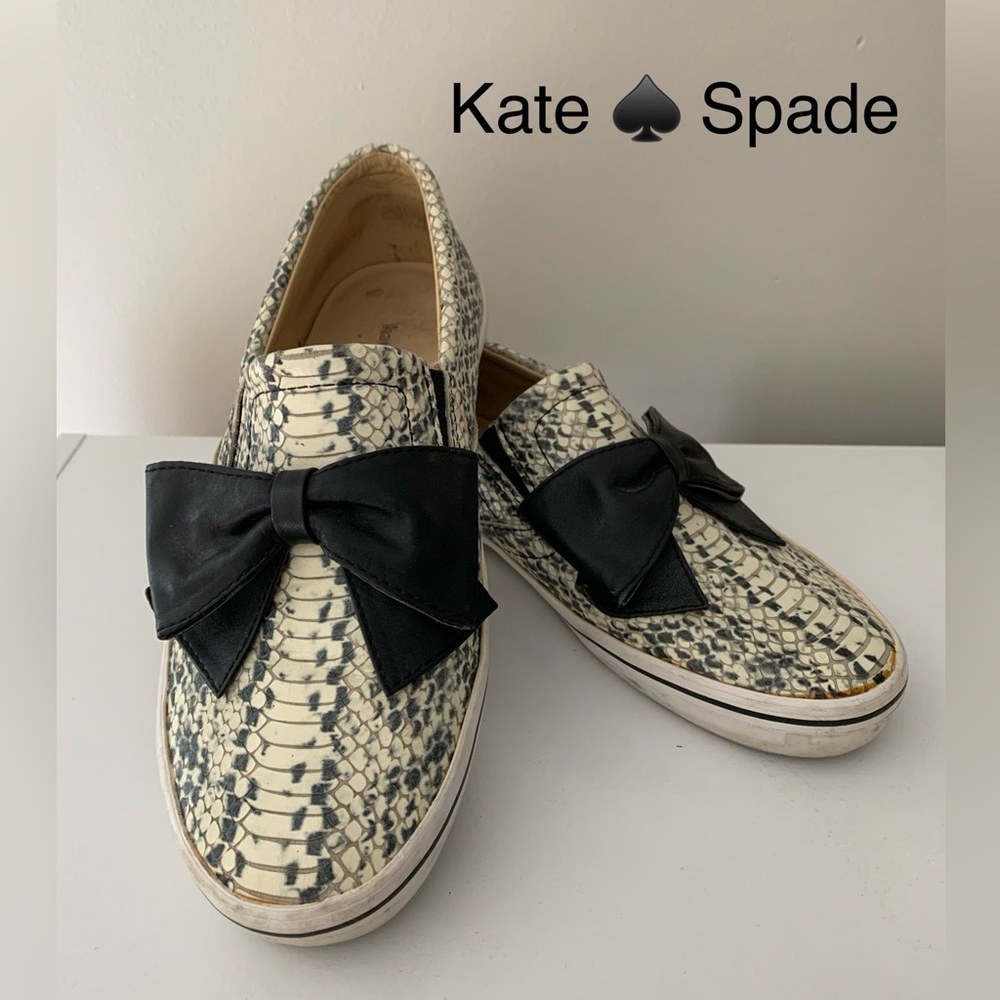 KATE SPADE snakeskin leather loafers with black bow